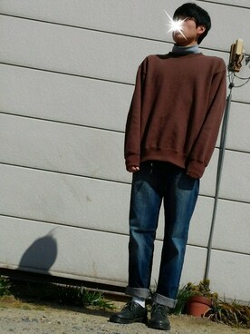 「UNIQLO（ユニクロ）のMEN ソフトタッチハイネックT（長袖・大きいサイズ）（Tシャツ/カットソー）」を使った、くらげさん（メンズ・174cm）の春コーディネート