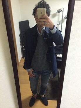 「アイテム（ステンカラーコート）」を使った、王茶さん（メンズ・172cm・30代）の秋コーディネート
