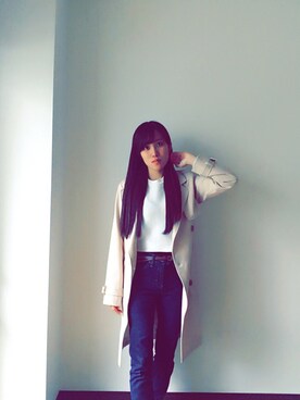 「アイボリー」｜「アイテム（トレンチコート）」を使った、☜Saaki☞さん（レディース・156cm）の春コーディネート
