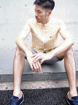 「ギンガムチェックシャツ」｜TAMUKEIさん（メンズ・182cm）の夏コーディネート