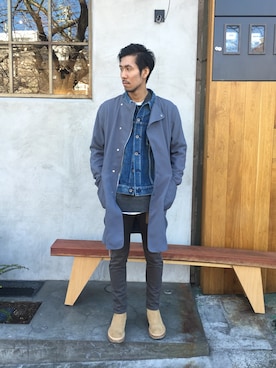 「nonnative（ノンネイティブ）のアイテム（ノーカラージャケット）」を使った、KEITOさん（メンズ・182cm）の冬コーディネート