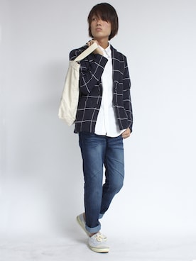 「アイテム（パンプス、ホワイト系）」を使った、drop19_STAFFさん（メンズ・172cm）の秋コーディネート