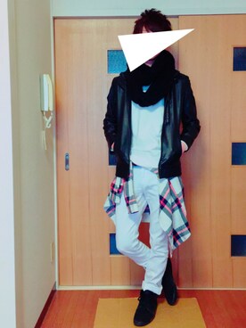 「LIVE」｜「アイテム（ライダースジャケット）」を使った、TAISEIさん（メンズ・175cm）の冬コーディネート