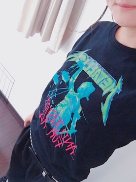 「UNIQLO（ユニクロ）のアイテム（Tシャツ/カットソー、ブラック系）」を使った、むぃむぃさん（レディース・168cm）の夏コーディネート