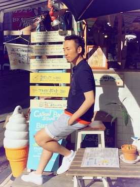 「LACOSTE L!VE（ラコステライブ）のアイテム」を使った、YUSUKEさん（メンズ・178cm）の夏コーディネート