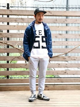 「アイテム（マウンテンパーカー、ブルー系）」を使った、SAITOさん（メンズ・166cm）の冬コーディネート