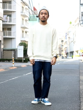 「スタイリング」｜「アイテム（スウェット）」を使った、SAITOさん（メンズ・166cm）の秋コーディネート