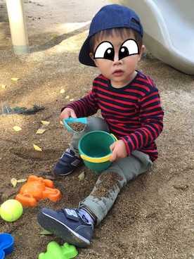 「Familiar （ファミリア）のアイテム（帽子）」を使った、morrisさん（キッズ・90cm）の秋コーディネート