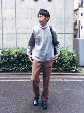 「Graphpaper（グラフペーパー）のアイテム（その他シューズ）」を使った、次春さん（メンズ・181cm）の秋コーディネート
