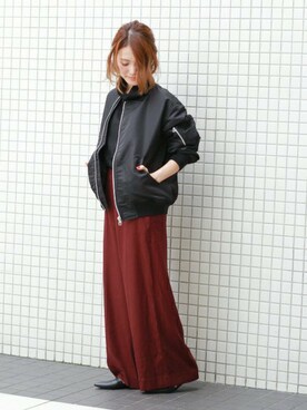 「ノーカラー」｜「アイテム（MA-1）」を使った、masu*さん（レディース・160cm）の秋コーディネート