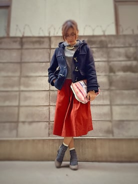 「ヒール×靴下」｜「アイテム（ダッフルコート）」を使った、maroHaruさん（レディース・158cm）の冬コーディネート