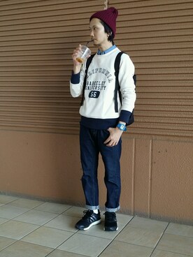 「BEN DAVIS（ベンデイビス）のアイテム（トートバッグ）」を使った、しょうたろうさん（メンズ・164cm）の秋コーディネート