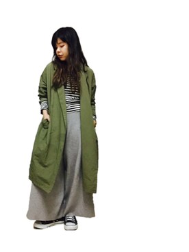 「アイテム（トレンチコート、グリーン系）」を使った、せんはるさん（レディース・156cm）の秋コーディネート