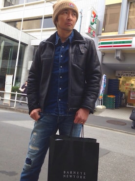 「ベンデイビス」｜「アイテム（ニットキャップ/ビーニー）」を使った、じょうsanさん（メンズ・175cm）の冬コーディネート