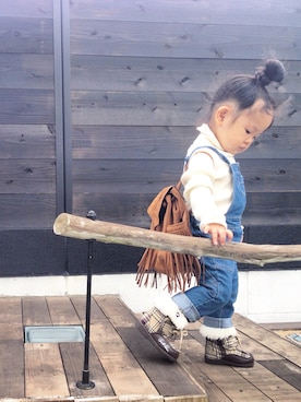 「フリンジバック」｜U_tanさん（キッズ・80cm）の秋コーディネート