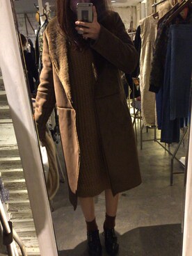 「Ungrid（アングリッド）のアイテム（ジャケット/アウター、ブラウン系）」を使った、Harukaさん（レディース・158cm）の冬コーディネート