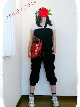 「ウォーキングスタイル」｜「アイテム（オールインワン・サロペット）」を使った、SaSaさん（レディース・159cm）の夏コーディネート