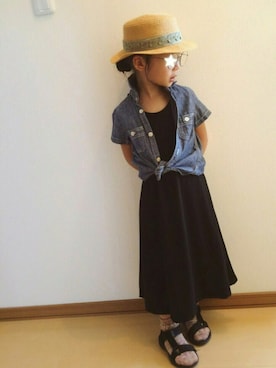「ダンガリーシャツ」｜「アイテム（その他）」を使った、きのこ。さん（キッズ・100cm）の夏コーディネート