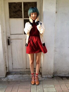 「アイテム（チュニック、レッド系）」を使った、Ki Mikoさん（レディース・153cm）の秋コーディネート