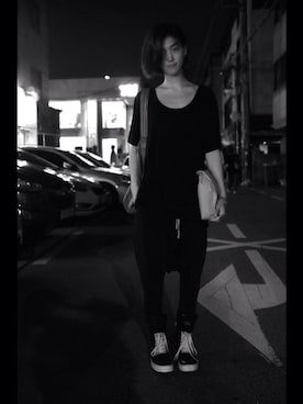 「RICK OWENS」｜「アイテム（その他シューズ）」を使った、GweonBoさん（メンズ・178cm）の夏コーディネート
