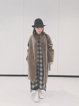 「ロングシャツ」｜「アイテム（ノーカラージャケット）」を使った、CalWangさん（レディース・158cm）の秋コーディネート