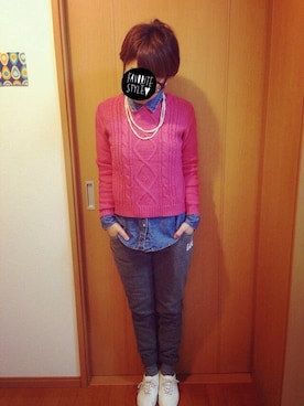 「ピンクニット」｜eeeさん（レディース・153cm）の冬コーディネート