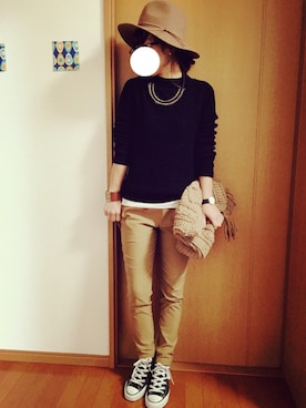 「GLOBAL WORK（グローバルワーク）のフェルトナカオレＨＡＴ/565115（ハット）」を使った、eeeさん（レディース・153cm）の秋コーディネート