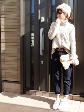 「FREE'S MART（フリーズマート）のアイテム（ニットキャップ/ビーニー）」を使った、miho🅰ニコさん（レディース・165cm）の冬コーディネート