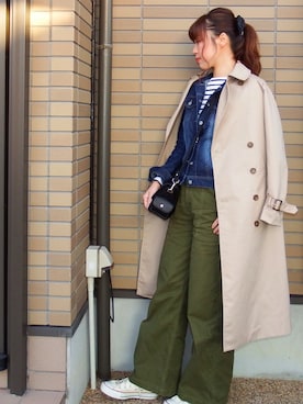 「トレンチ」｜「アイテム（デニムジャケット）」を使った、miho🅰ニコさん（レディース・165cm）の冬コーディネート