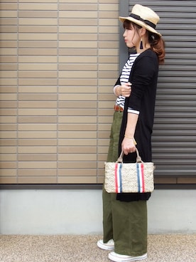 「niko and...（ニコアンド）のオリジナル ミニラインテープカゴバッグ【niko and...】（かごバッグ）」を使った、miho🅰ニコさん（レディース・165cm）の春コーディネート