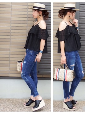 「OZOC（オゾック）のアイテム（バングル/リストバンド）」を使った、miho🅰ニコさん（レディース・165cm）の夏コーディネート