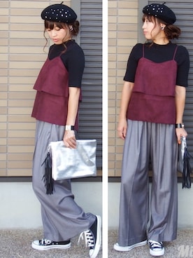 「Discoat Parisien（ディスコートパリシアン）のカギ太皮ブレス（ブレスレット）」を使った、miho🅰ニコさん（レディース・165cm）の秋コーディネート