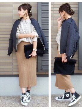 「OZOC（オゾック）のアイテム（クラッチバッグ）」を使った、miho🅰ニコさん（レディース・165cm）の冬コーディネート