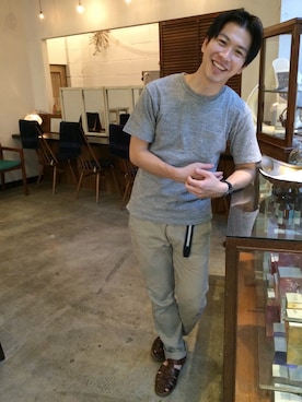 「ポケットＴシャツ」｜「アイテム（シューズ）」を使った、タケナガ リキさん（メンズ・171cm）の夏コーディネート