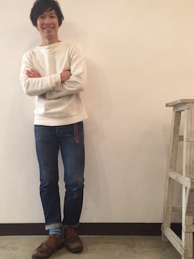 「パラブーツ」｜「アイテム（スウェット）」を使った、タケナガ リキさん（メンズ・171cm）の秋コーディネート