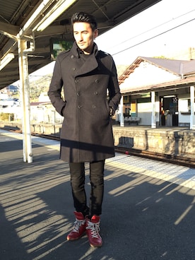 「Martin Margiela」｜「アイテム（ピーコート）」を使った、yuya kudoさん（メンズ・182cm）の冬コーディネート
