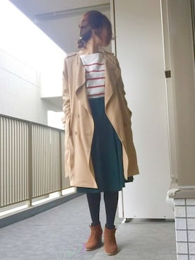 「モスグリーン」｜「アイテム（トレンチコート）」を使った、すぎこさん（レディース・158cm）の秋コーディネート