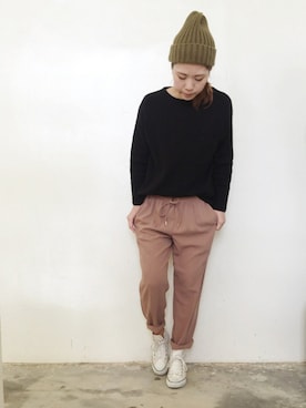 「アイテム（つなぎ/オールインワン、ベージュ系）」を使った、MISAさん（レディース・160cm）の冬コーディネート