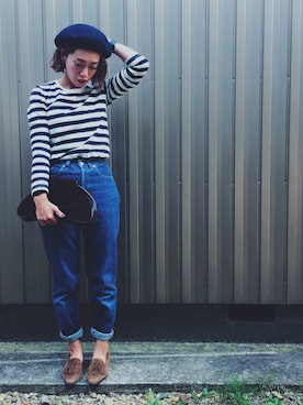 「フレンチカジュアル」｜「アイテム（モカシン/デッキシューズ）」を使った、Tomomi Ohashiさん（レディース・153cm）の秋コーディネート