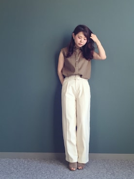 「アイテム（デニムパンツ、ベージュ系）」を使った、nakamura sayakaさん（レディース・156cm）の春コーディネート