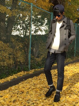 「RAGEBLUE」｜「アイテム（ピーコート）」を使った、MKTさん（メンズ・174cm）の冬コーディネート