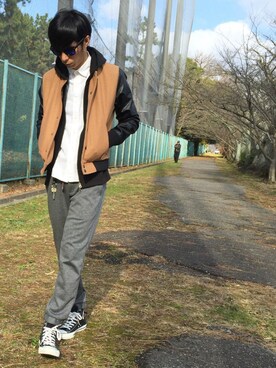「L.H.P（エルエイチピー）のアイテム（スタジャン）」を使った、MKTさん（メンズ・174cm）の冬コーディネート