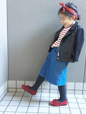 「UNIQLO（ユニクロ）のアイテム（ライダースジャケット）」を使った、mayuzuaさん（キッズ・100cm）の春コーディネート