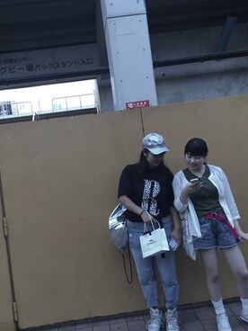 「アイテム（バックパック/リュック、シルバー系）」を使った、ｙｕｋiiiさん（レディース・162cm）の夏コーディネート