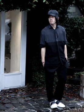 「JW Anderson（ジェイダブリューアンダーソン）のアイテム（スラックス）」を使った、Ryoma Noguchiさん（メンズ・178cm）の秋コーディネート