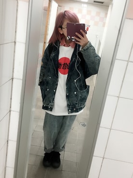 「used mix」｜「アイテム（デニムジャケット）」を使った、もよさん（レディース・156cm）の春コーディネート