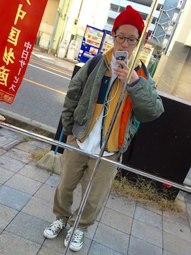 「アイテム（ブルゾン）」を使った、渡邉さん（メンズ・165cm・10代）の冬コーディネート
