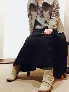 「マキシスカート」｜「アイテム（ナイロンジャケット）」を使った、sayakom.comさん（レディース・152cm）の冬コーディネート