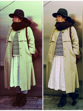 「スエット」｜「アイテム（トレンチコート）」を使った、ひらの まなみさん（レディース・160cm）の冬コーディネート