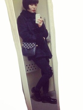 「COMME CA DU MODE（コムサデモード）のアイテム（ムートンコート）」を使った、ちよさん（レディース・158cm）の冬コーディネート